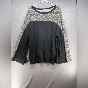 ODDY Black and Leopard Print Women's Top